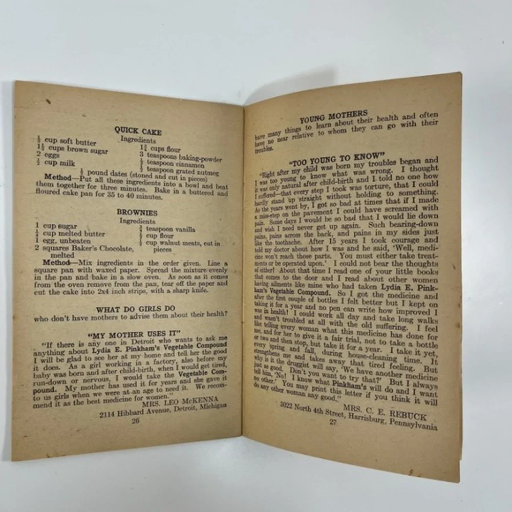 Hints for Food & Health‎ Booklet Recipes Lydia E Pinkham, Rare Vintage, Medicine
